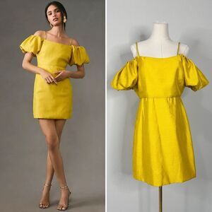 Anthropologie Let Me Be Slim Off Shoulder Puff Sleeve Dress M Cocktail Wedding